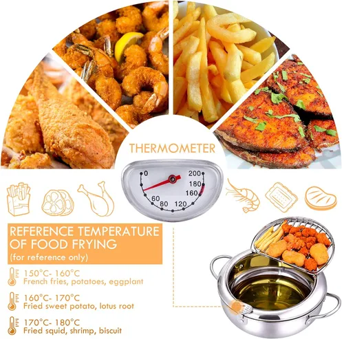 Miniatura 2 de cuomaop Kitchen Master Bundle: freidora de acero inoxidable de 9.4 pulgadas con medidor de temperatura + alfombrilla de secado de diatomita plegable
