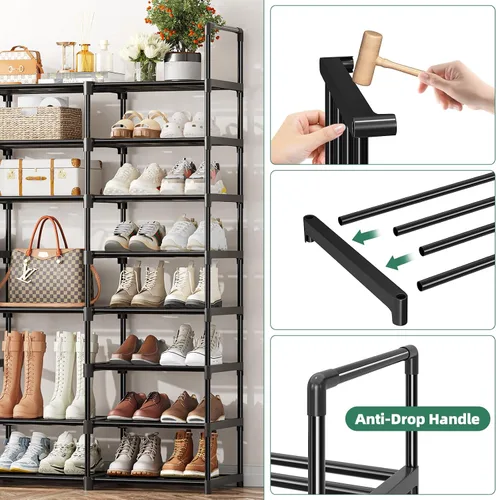 Miniatura 6 de Simple Trending Zapatero de 8 niveles de gran capacidad para 64 pares, estante alto para zapatos, organizador de zapatos de metal resistente