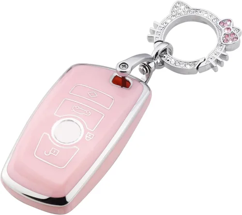 Miniatura 23 de Pangpai Funda de Llavero Rosa para Mercedes Benz, Protección de Funda de Llave de TPU Suave con Llavero Brillante Compatible con Clase C E S M CLS