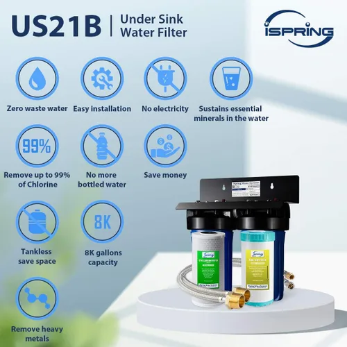 Miniatura 5 de iSpring Sistema de filtro de agua US21B de alta capacidad para debajo del fregadero con mangueras mejoradas, elimina PFAS, PFOA/PFOS, cloro, hierro
