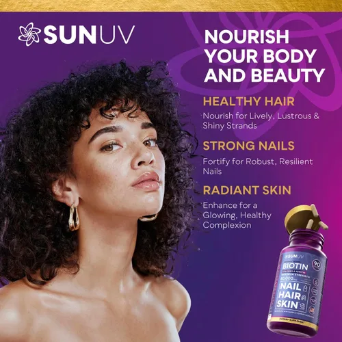 Miniatura 3 de SUNUV Biotina 10,000 mcg Colágeno Queratina - 80,000 mcg Vitaminas para el Crecimiento del Cabello para Mujeres y Hombres, Apoyo para la Piel