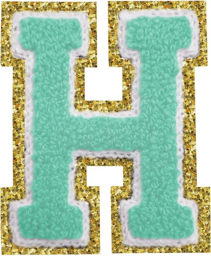 Miniatura 88 de Parches de letras termo-adhesivas de felpilla para chaquetas, parches de letras universitarias con brillantina para planchar en la letra azul A
