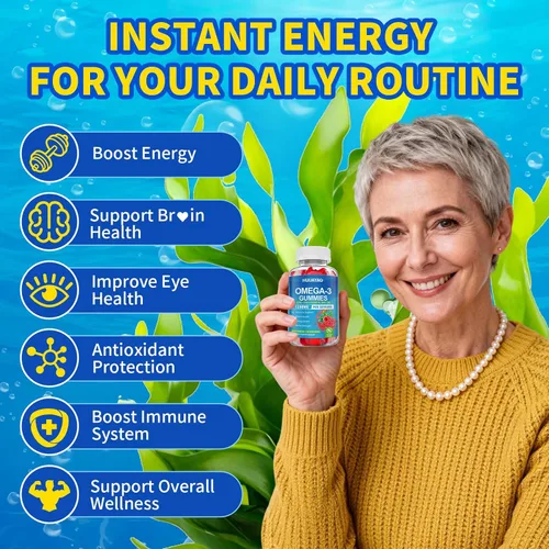 Miniatura 3 de Gomitas veganas Omega-3 de 1280 mg, alternativa de aceite de pescado Omega 3 para adultos con EPA 400 mg y DHA 600 mg y vitamina A, C, E apoya