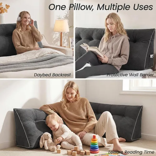 Miniatura 3 de Sasttie - Almohada de cabecero completa, almohada de cuña para cabecero para sentarse en la cama, cojín triangular de apoyo para la espalda