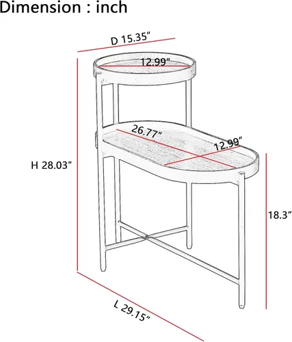 Miniatura 2 de Mesa auxiliar moderna de metal con bandeja redonda, mesa auxiliar de sofá de 2 niveles, mesa auxiliar de metal con estante de almacenamiento