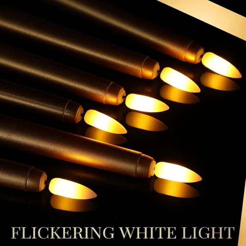 Miniatura 5 de Macarrie 24 Paquetes de Velas Cónicas Sin Llama Operadas con Batería Falsas de 11 Pulgadas de Largo Luz de Vela LED Sin Llama Candelabros Dorado