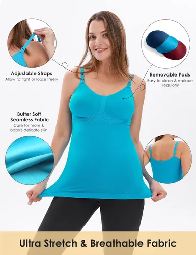 Miniatura 2 de HOFISH Womens Breast Feeding TopsMaternity Nursing Cami with Build in Shelf Bra 3Pack