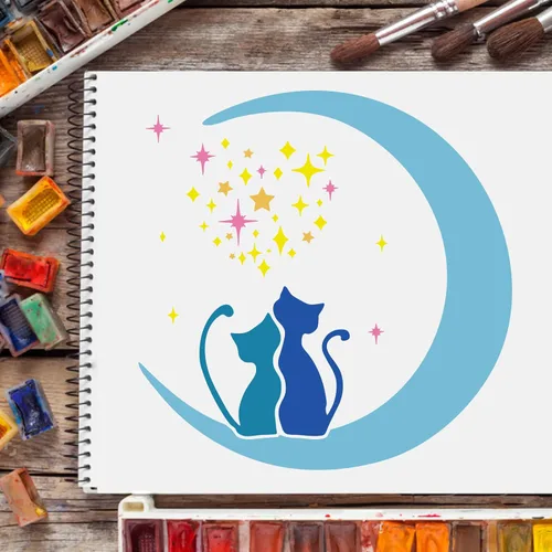 Miniatura 6 de FINGERINSPIRE Plantillas Moon Cat – Plantillas de plástico de estrella lunar de 11.8 x 11.8 pulgadas para dibujar, pintar en madera, piso, pared