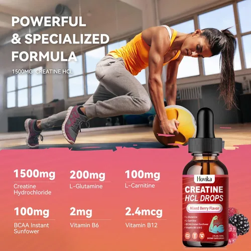 Miniatura 2 de Gotas líquidas de creatina HCL para hombres y mujeres, clorhidrato de creatina con L-carnitina, L-glutamina, BCAA, vitamina B12 y B6
