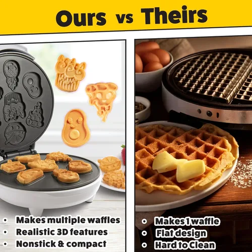 Miniatura 6 de Fun Food Friends - Mini waflera – 7 diferentes estilo kawaii diseño de tartas. Pizza de aguacate Ramen Taco y más – plancha de oblea antiadherente