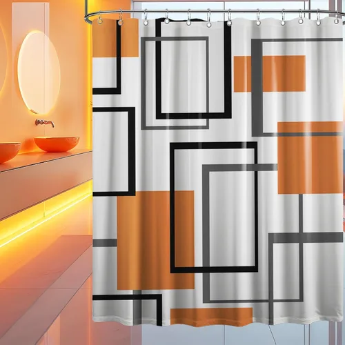 Miniatura 64 de Cortina de Ducha en Blanco y Negro Geométrica Cortinas de Ducha para Decoración de Baños de Hombres Juego de Cortina de Baño en Negro Blanco y Gris