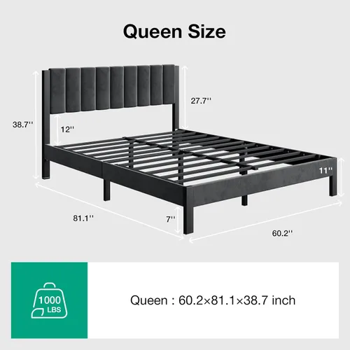 Miniatura 2 de Novilla Bed Frames with Piano Keys Headboard and Footboard, Metal Platform Bed Frame