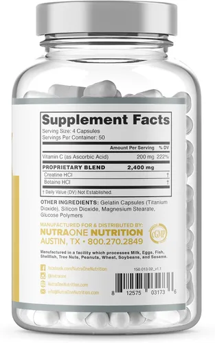Miniatura 2 de CNSix Cápsulas de creatina por NutraOne - Creatina HCL para ayudar a desarrollar músculo magro* (600 mg - 200 cápsulas)