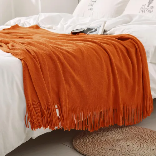 Miniatura 2 de Homiest - Manta decorativa de punto con flecos, manta ligera y suave tejida de acrílico con borlas para sofá, sillón, cama