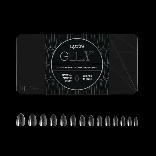 Aprés Gel-X® Almendra Caja de Puntas de Uñas | 280 Puntas Gel-X, Puntas Suaves, 14 Tamaños 00-9 | Incluye mitades de tamaño (Almendra Natural Corta,