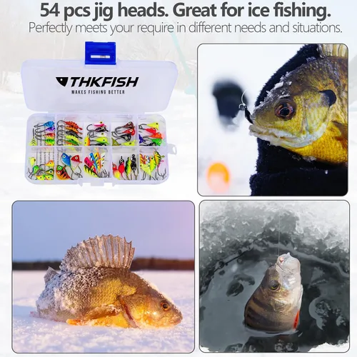 Miniatura 8 de THKFISH Plantillas de pesca en hielo, 54 piezas de señuelos de pesca en hielo brillante, equipo de pesca en hielo para pesca en hielo para Crappie