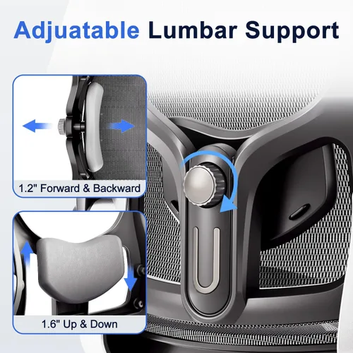 Miniatura 7 de marrap Silla de oficina ergonómica, cojín de asiento de malla con reposabrazos 3D y reposacabezas 3D, soporte lumbar ajustable con función