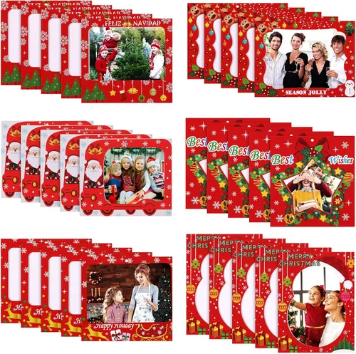 Zonon 30 marcos de fotos de Navidad, marcos de fotos familiares, adornos colgantes para árbol de Navidad, fiesta de Año Nuevo, mejores deseos,
