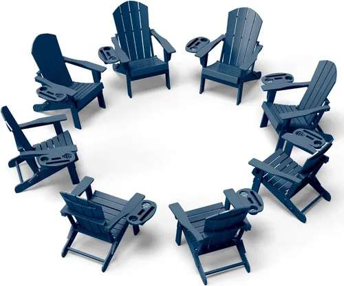 Miniatura 56 de NAVINE Juego de 2 sillas Adirondack plegables de polietileno de alta densidad con portavasos multifuncional, resistente a la intemperie, para Blanco