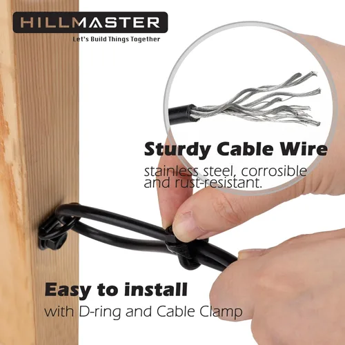 Miniatura 2 de HILLMASTER Kits de Puerta Anti-Combadura Duraderos para Cerca de Madera, Kit de Cable de Soporte de Puerta en Zinc, Kit de Puerta de Cerca Negro