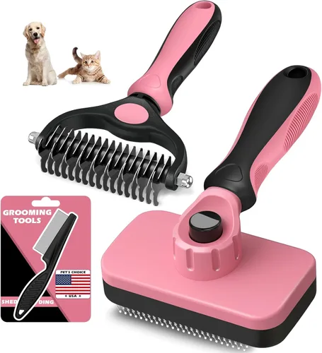 Miniatura 11 de 3 piezas de cepillo de limpieza autolimpiante, rastrillo de aseo de mascotas y peine de pulgas para perros, gatos y caballos Peine