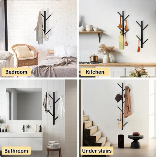 Miniatura 7 de Paquete de 2 percheros verticales de metal montado en la pared, moderno perchero y sombrero, perchero de árbol de 15.9 pulgadas para sombreros