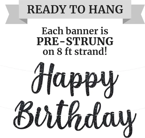 Miniatura 3 de Cartel de feliz cumpleaños pre-encordado – No DIY – Cartel negro de feliz cumpleaños para hombres y mujeres – Guirnalda preencordada en hebras de 6