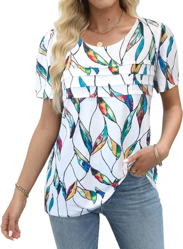 Miniatura 17 de JomeDesign - Camisetas casuales de verano para mujer, manga corta, cuello redondo, manga abullonada