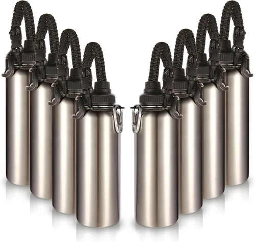 Miniatura 34 de Volhoply Botellas de agua aisladas en paquete de 2, 40 onzas, botella deportiva de acero inoxidable con asa de paracord y tapa con boquilla, taza