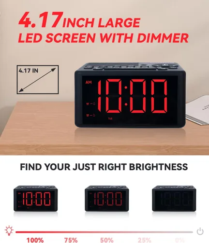 Miniatura 3 de Reloj de alarma digital con radio AM/FM, preajustes, alarmas duales, alarma de días laborables/fines de semana, función de repetición, temporizador