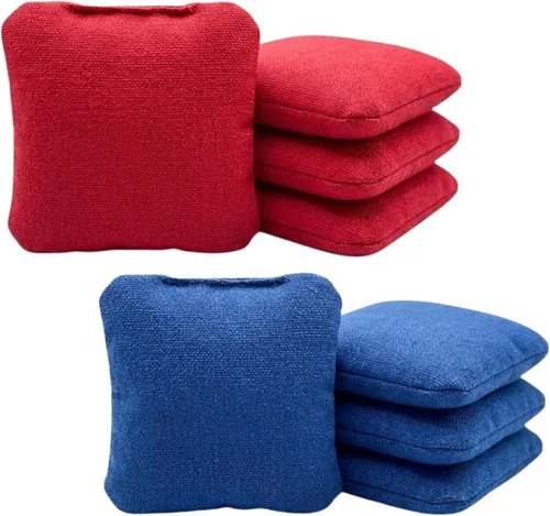 Bolsas Profesionales de Cornhole de Doble Cara - 16 oz 6x6 con Relleno de Resina Premium - Bolsas de Frijoles Pro de Torneo Oficial Rojo/real
