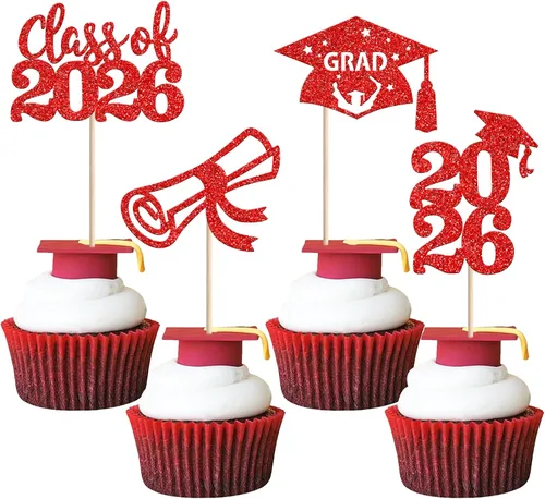 Miniatura 34 de 24 piezas de decoración de cupcakes de graduación para fiesta 2026, selecciones de cupcakes de noche de graduación 2026, decoraciones para pasteles