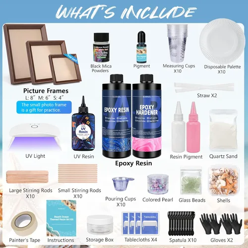 Miniatura 2 de Kit de Arte de Resina Oceánica KISREL, Kit de Resina Epoxy Transparente con Marcos, Conjunto Completo de Herramientas DIY para Principiantes