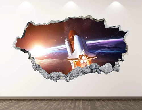 Calcomanía de pared de transbordador espacial, decoración artística en 3D destrozada de naves espaciales, mural, regalo personalizado BL267 (22