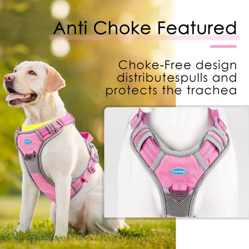 Miniatura 6 de ThinkPet Arnés deportivo transpirable, antitirones para perro, con asa, arnés reflectante y ajustable para perros medianos o grandes, clip trasero