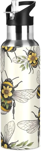 Miniatura 8 de Insulated Stainless Steel Water Bottle with Straw 20 Oz, Leakproof Water Bottles for Gym Outdoor Travel School, Yellow Flowers Leaves Wings