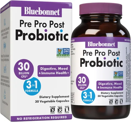 BlueBonnet Nutrition Pre Pro Post Probiotic 30 Billion CFU^ Shelf Stable – for Women & Men Digestion, Gut, Mood, Immune* - Free of Dairy, Gluten &