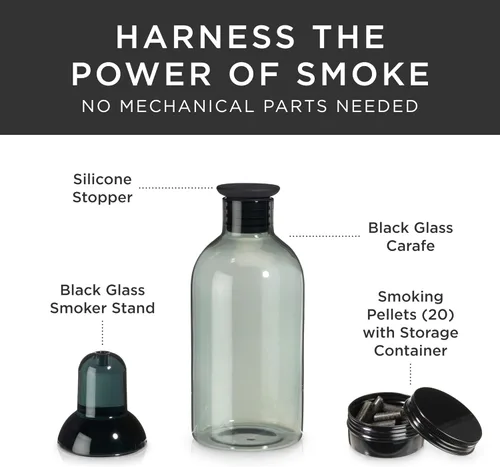 Miniatura 2 de Viski Alchemi - Kit de cóctel ahumado, juego de ahumador de bebidas con soporte de vidrio para ahumar, jarra de infusor, tapón de silicona, pellets