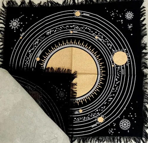 Miniatura 8 de CRAFT KALA Tela de altar planetas espirituales, estrellas rituales y galaxia, hermoso sistema solar, sistema solar, oro y plata, 24 x 24 pulgadas