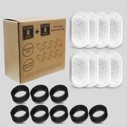 Miniatura 7 de Filtros de fuente de agua para gatos, compatibles con fuente de mascotas de acero inoxidable, 8 filtros con 8 esponjas, filtros de repuesto
