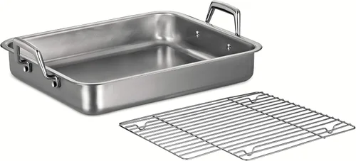 Miniatura 11 de Tramontina Bandeja de Asar Profunda de Acero Inoxidable de 16.5 Pulgadas con Parrilla para Rociar y Rejilla en V, Asador de Pavo para Horno, Apto