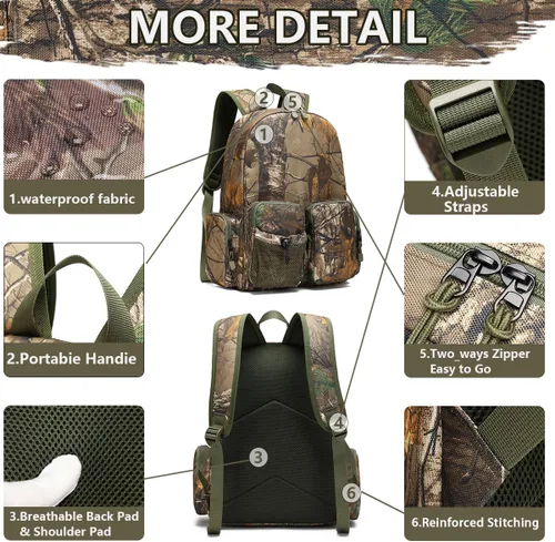 Miniatura 3 de TIANHAOPUJU - Mochila táctica de camuflaje para adolescentes y hombres, PVC resistente al agua para caza al aire libre, senderismo, pesca, viajes