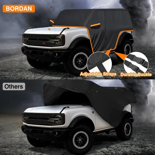 Miniatura 4 de Funda de coche para Ford Bronco de 2 puertas, 420D, funda impermeable para todo tipo de clima, sol, lluvia, UV, polvo, cubierta de cabina