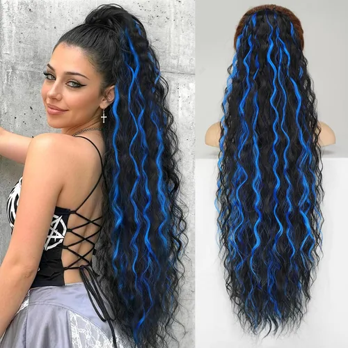 Miniatura 26 de KooKaStyle Extensión de cola de caballo con cordón de 26 pulgadas (66 cm) para mujeres, extensiones de cabello sintético rizado largo para uso