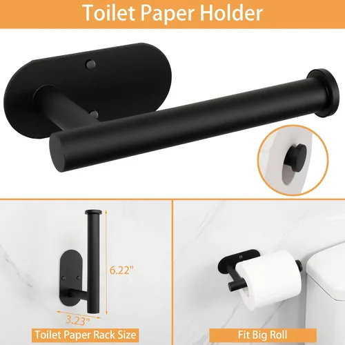 Miniatura 5 de TocTen Juego de 5 toallas para montar en la pared o autoadhesivas, juego de accesorios de baño de acero inoxidable que incluye toallero de 16 Negro