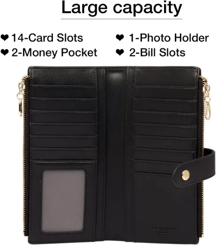 Miniatura 4 de LAORENTOU Carteras de cuero de vaca para mujer carteras plegables para mujer carteras con bloqueo RFID carteras con cremallera alrededor