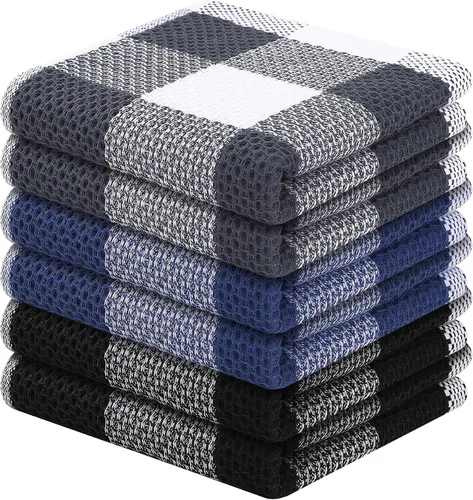 Miniatura 50 de Homaxy Paños de cocina 100% algodón, tejido gofre a cuadros, 12 x 12 pulgadas, toallas para platos súper suaves y absorbentes, de secado rápido