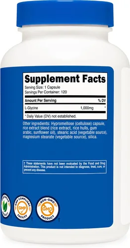 Miniatura 5 de Nutricost L-Glicina 1000 mg, 120 cápsulas, vegetariana, sin OMG y sin gluten
