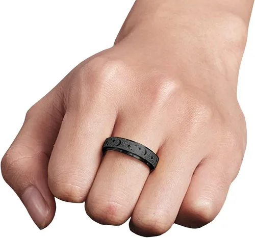 Miniatura 4 de Anillo Giratorio para Ansiedad - Anillo de Dedo de Acero Inoxidable para Hombres y Mujeres - Luna Estrella Negro 8