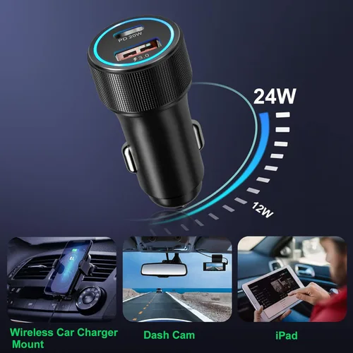 Miniatura 6 de Cargador de coche USB C, paquete de 5, 36 W, doble puerto PD&QC 3.0, carga rápida, 12 V, cargador de coche, adaptador de encendedor de cigarrillos